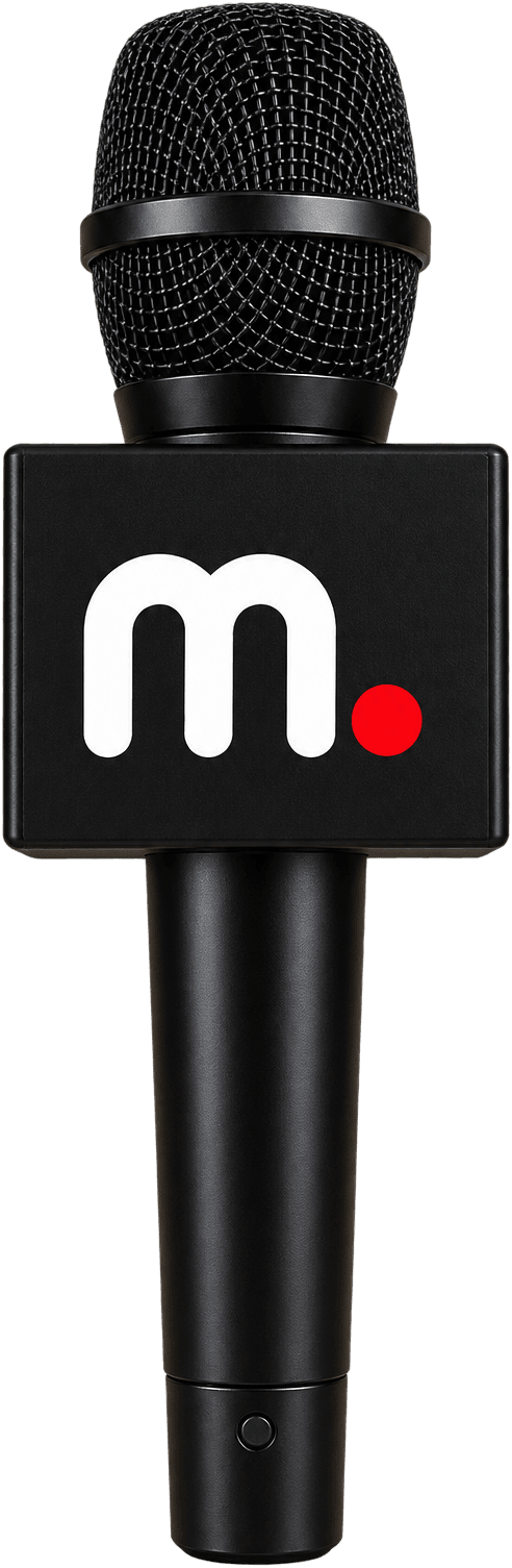 The Memory Mic microphone: a mesh grille above a cube body carrying the Memory Mic logo.